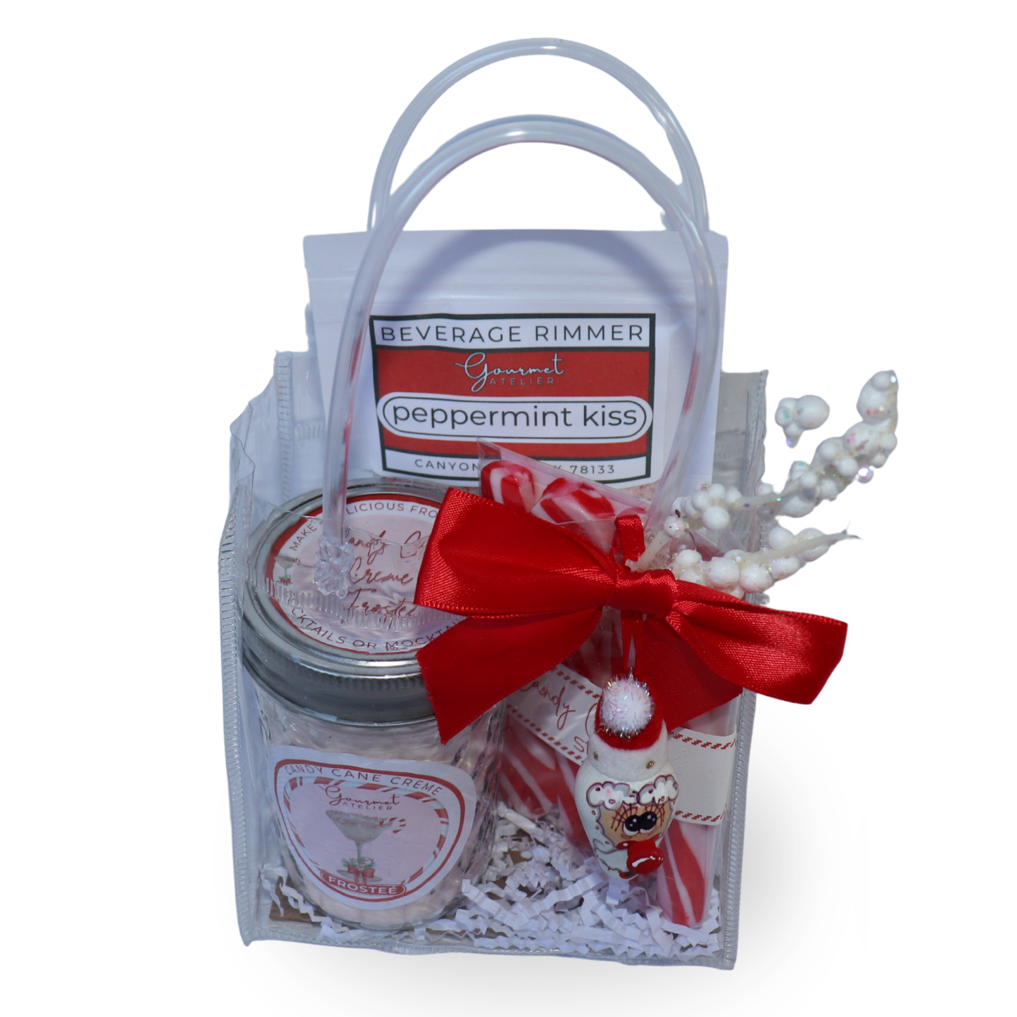 Bar in a Bag- Candy Cane Creme Frosteé, Peppermint Kiss Rimmer, Candy Cane Stirrers