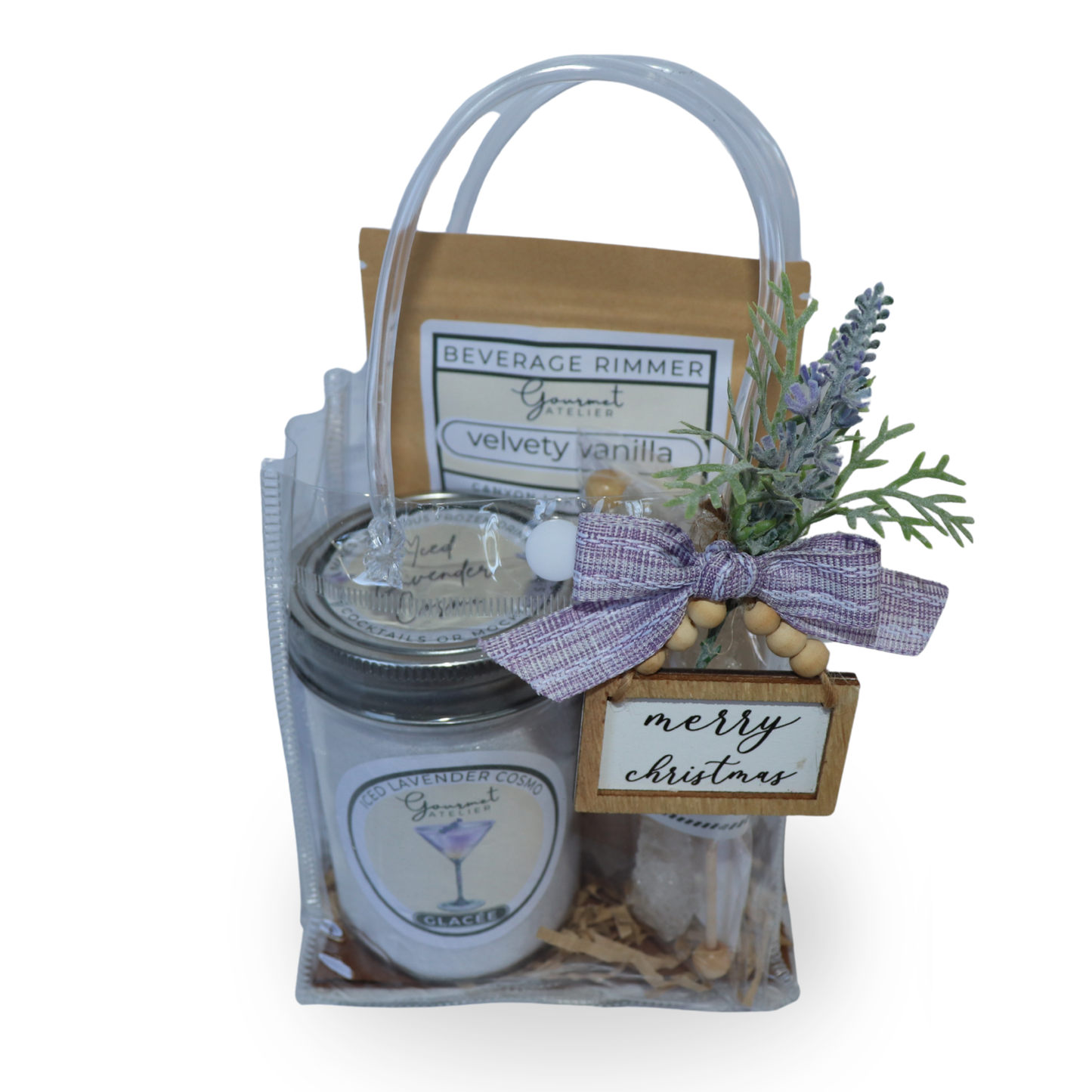 Bar in a Bag- Iced Lavender Cosmo Glacée, Swizzle Sticks, Velvety Vanilla Rimmer